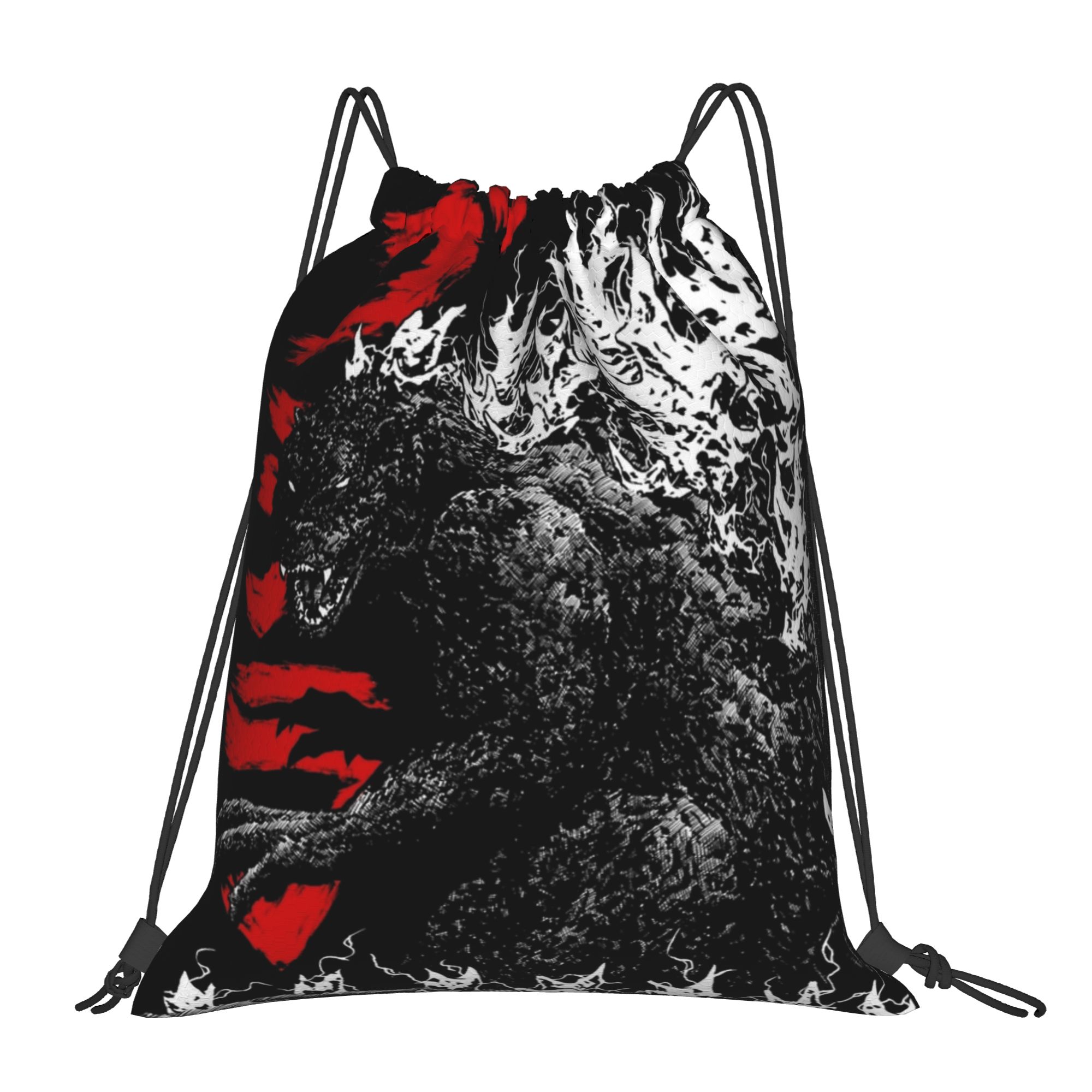 1 pc Angry Roar ゴジラプリント巾着バッグ男性女性収納バックパックティーンエイジャートラベルバッグ