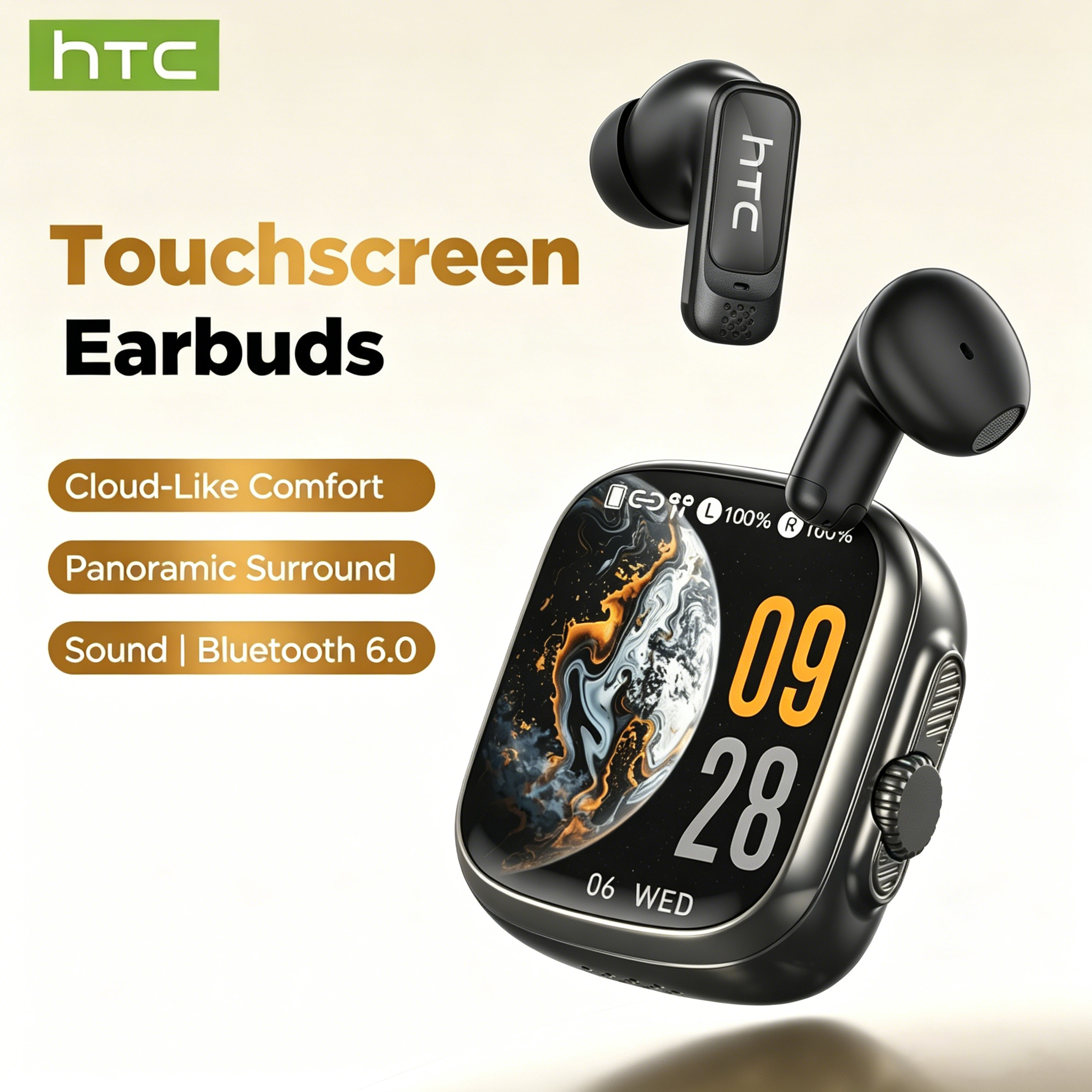 HTC NE72 ワイヤレス Bluetooth イヤホン Ai 翻訳ヘッドフォン 50 時間再生フル HD LCD ディスプレイノイズリダクション快適な使用