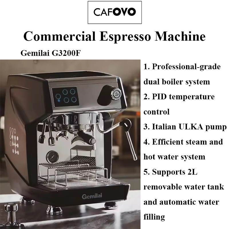 CAFOVO G3200F 業務用エスプレッソマシンデュアルボイラー 2950W PID 温度制御 4 穴スチームカフェレストランバー用