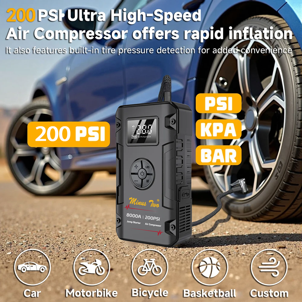 ポータブル 8000A ワイヤレスカージャンプスターター緊急バッテリーブースター、スマートクランプ付き 12V パワーバンク、バッテリー切れトラック用。
