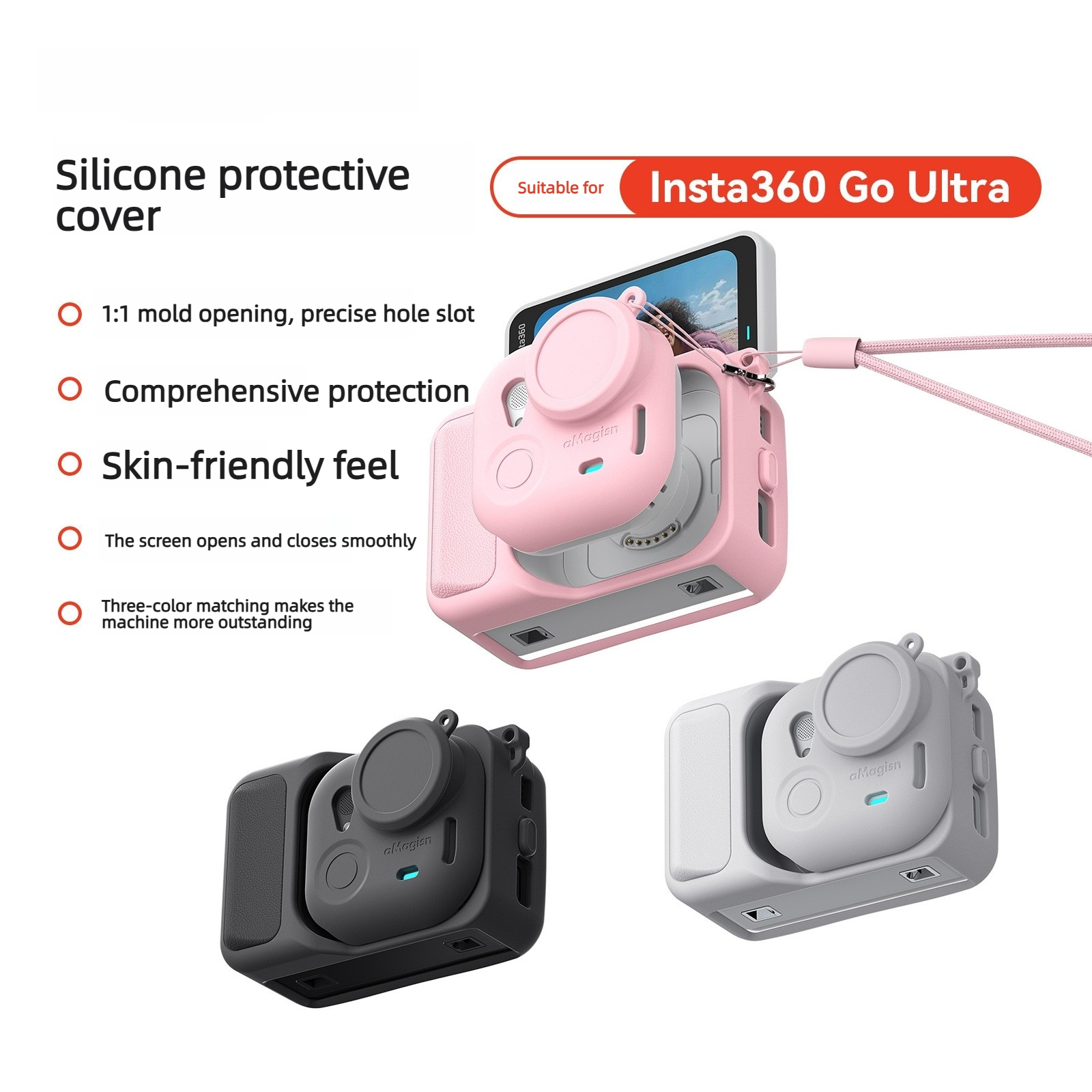 耐衝撃シリコンケース Insta360 GO ウルトラアクションカメラ完全保護カバーとレンズ保護フィルムカメラアクセサリー