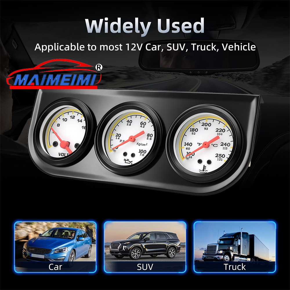 100~250 ℉ Water temperature gauge + 0~150psi Oil pressure gauge +  Volt Meter 3 in 1 52mm digital pointer car instrument panel