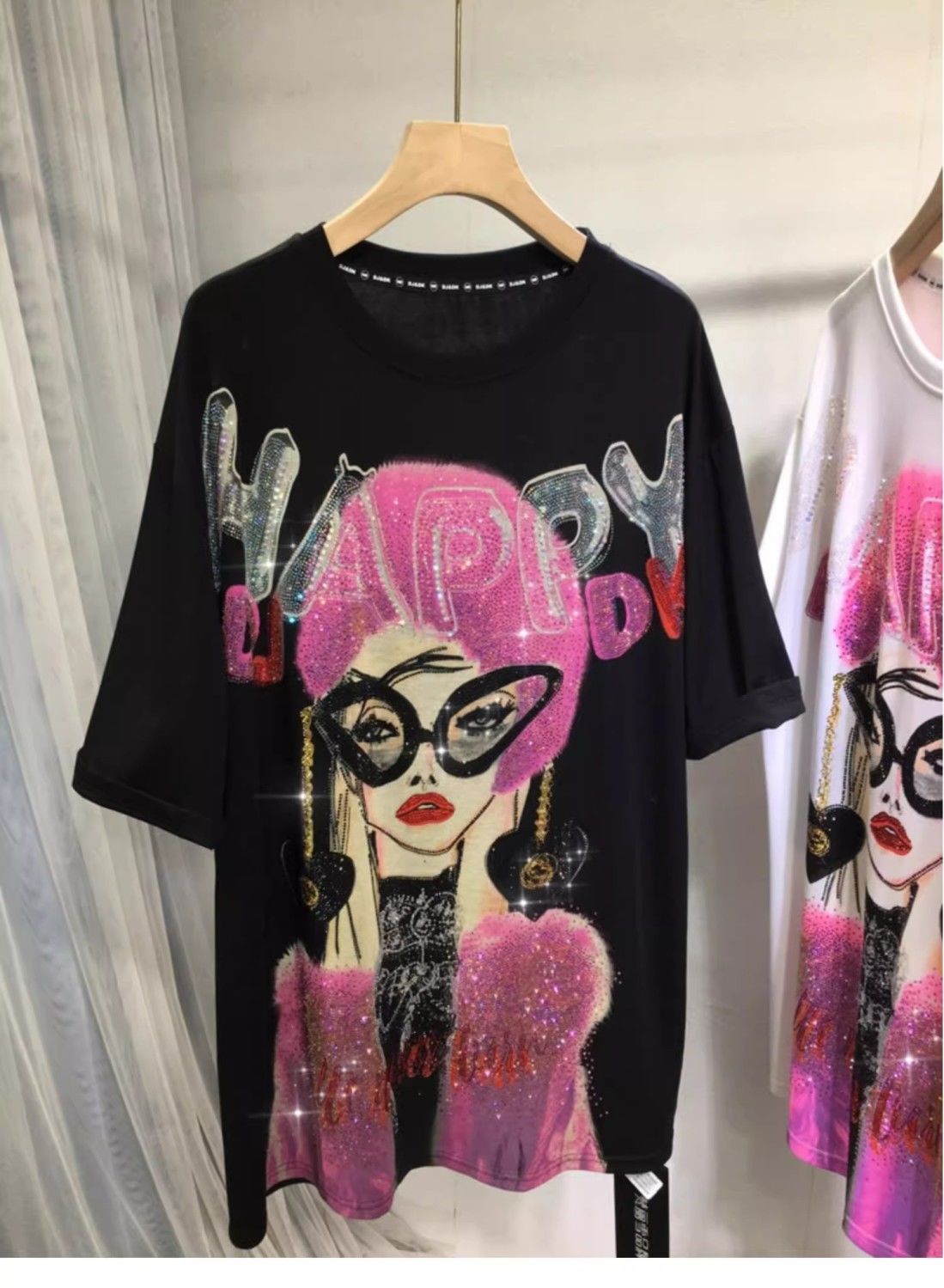 L-4XL プラスサイズ 150 キロ女性ラインストーン Tシャツ夏のプリントレディースレタービッグサイズ Tシャツ女性のためのオーバーサイズ Y2K Tシャツトップス