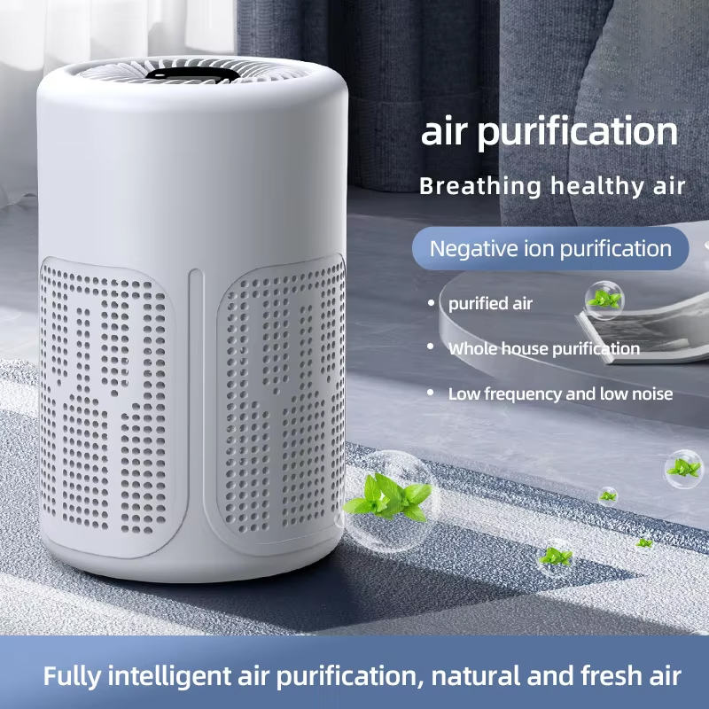 マイナスイオン技術を備えたミニデスクトップ空気清浄機 HEPA フィルターは、ホルムアルデヒドの臭い、煙や粉塵の粒子を除去します。