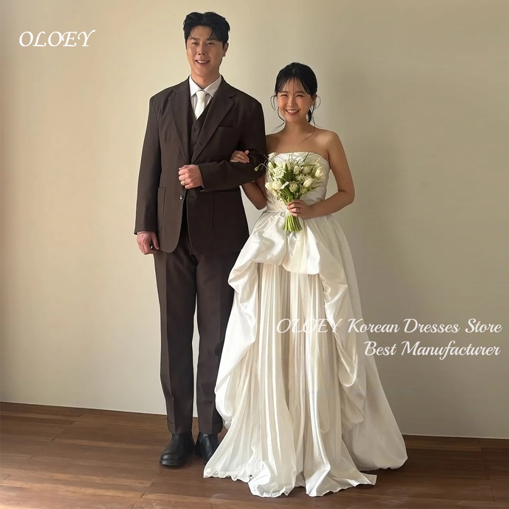 OLOEY エレガントな韓国アイボリーのウェディングドレスストラップレスレイヤードプリーツティアード A ラインマキシブライダルドレススリムフィット Vestidos デノビアロブ
