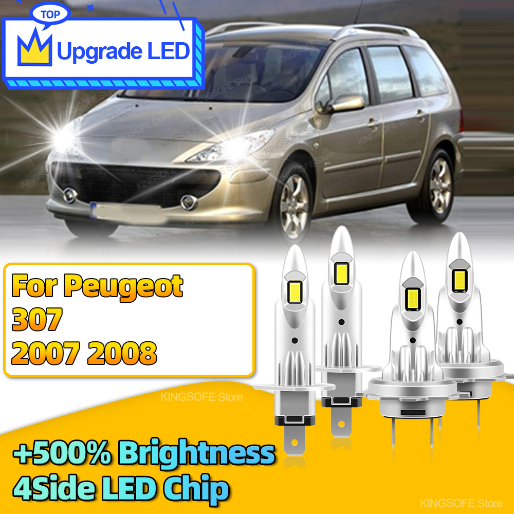 2/4 個 LED 車のヘッドライト 180 ワット強力な電球 H7 H1 6000K プラグアンドプレイプジョー 307 2007 2008 オートランプ
