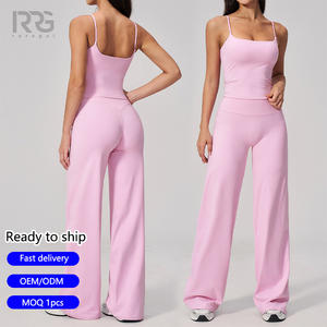 Roregal ダイエットヨガセット レディース 速乾フィットネスタンクトップ＆ワイドパンツ 2点セット アウトドアフィットネスウェア