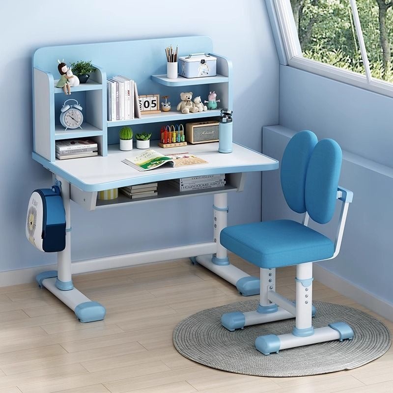 調節可能なデスク 棚付きテーブル チェアコンビネーションテーブル 学生用ホームデスクセット 子供用学習テーブル 本棚