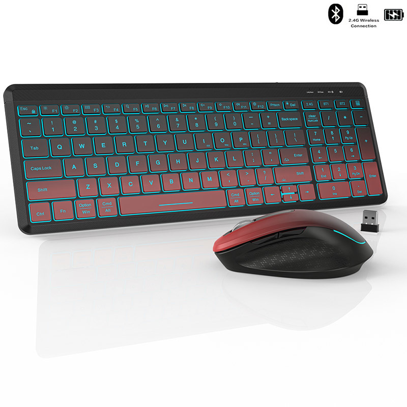 RGB バックライト付きサイレントワイヤレスキーボードとマウスのコンボ 2.4G デュアルモード充電式ワイヤレスキーボードマウスセットデスクトップ/ラップトップ用