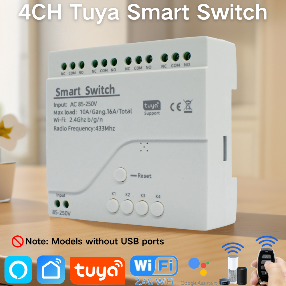 Tuya リレー 4CH スマートホームスイッチモジュール 5V 12V 32V 220V RF 433 ラジオリモコン動作 Alexa Google ホーム