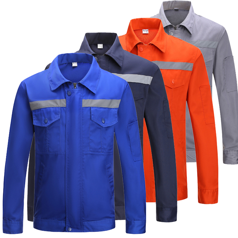 Hi Vis 長袖ポリコットン軽量反射安全ワークジャケット作業服シャツ