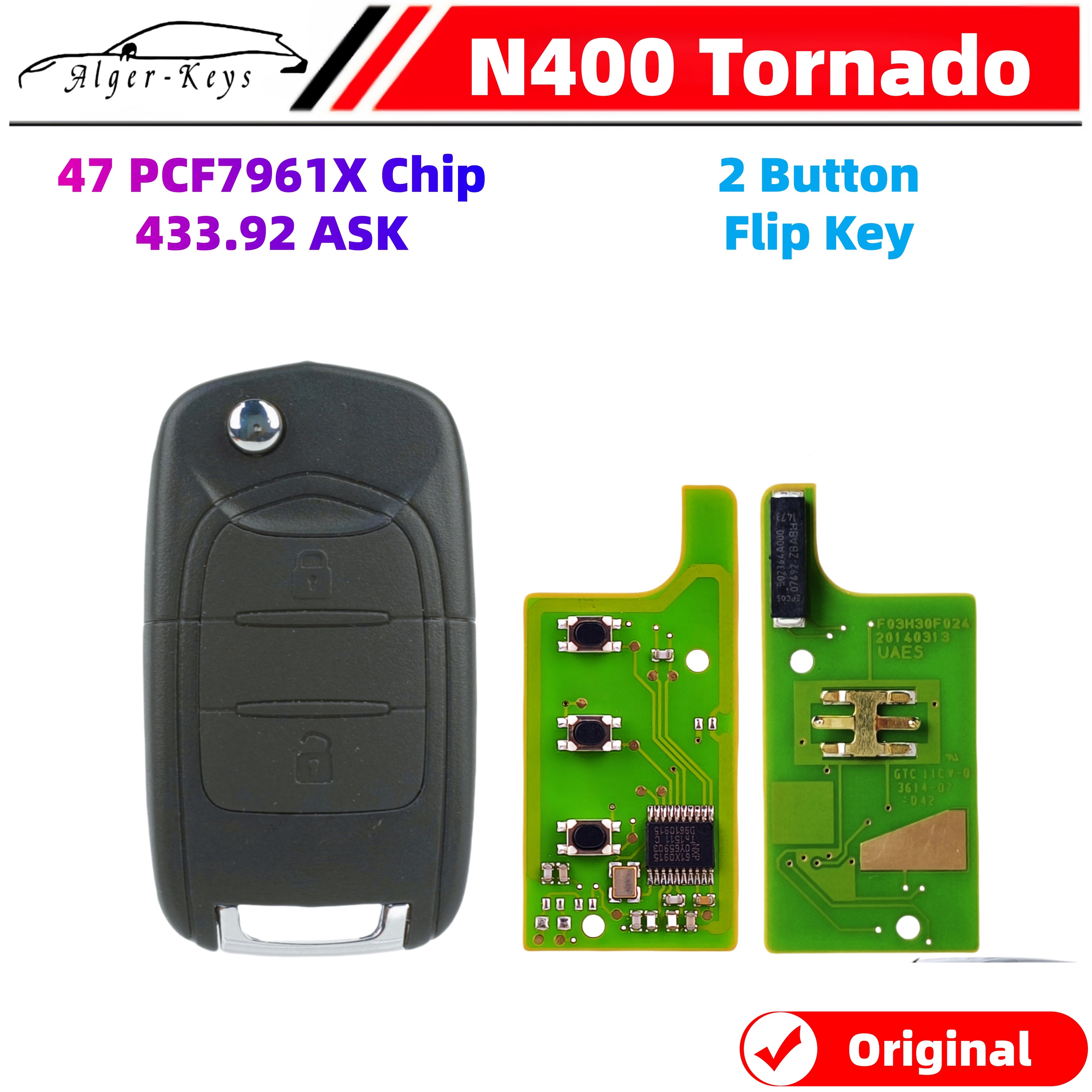 Algernon-keys Original Flip Folding Remote For Chevrolet N400 Tornado Wuling Hongguang V S Key 433 ASK 47 PCF7961X Chip 2 Button