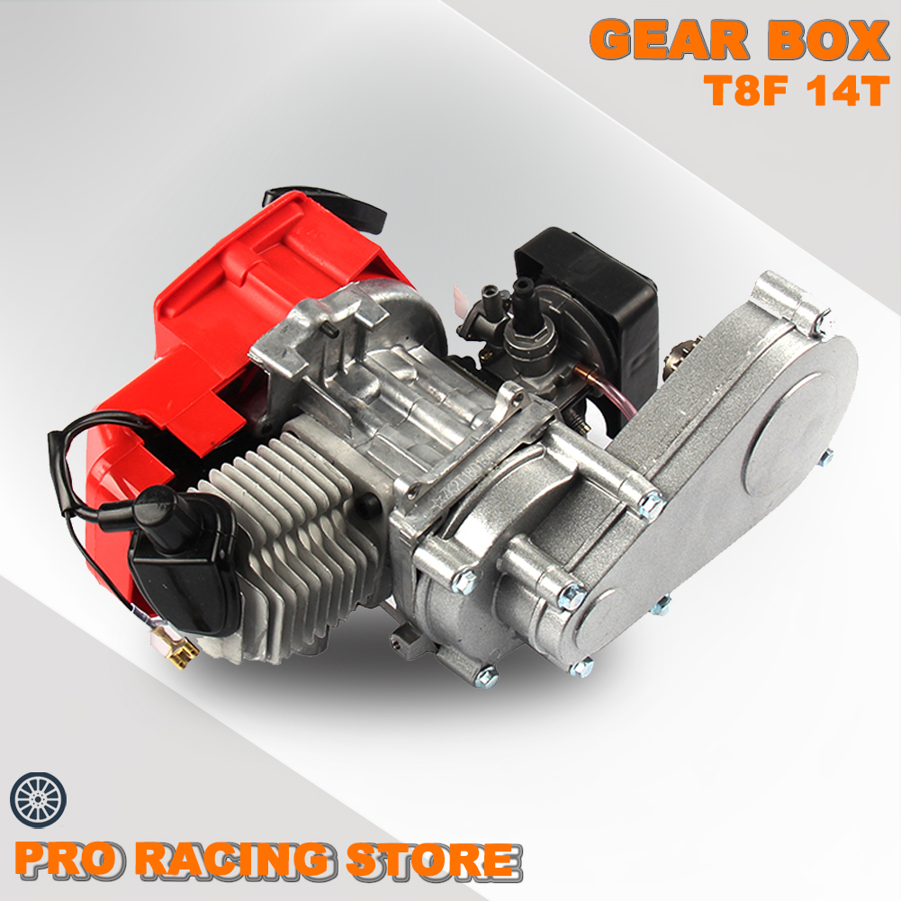 49CC 2 ストロークモーターエンジン T8F 14t ギアボックス付き簡単にスタートポケットバイクミニダートバイクエンジン DIY エンジン