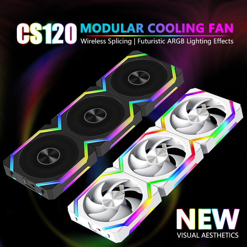 JUMPEAK CS120 ARGB冷却ファン 360mm モジュラースタッキング可能 スプライシング PWM 静音 120mm RGBファンキット ゲーミングPCケース水冷クーラー用