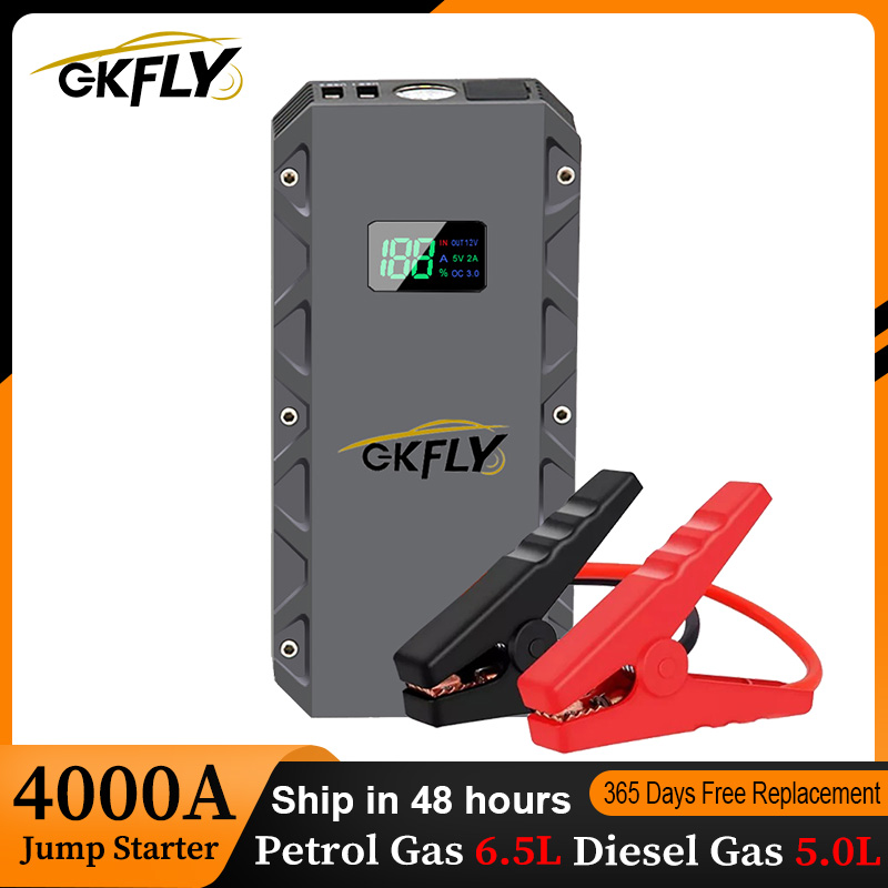 GKFLY 22000mAh 車のジャンプスターター パワーバンク 4000A 車のブースター 12V 自動緊急始動装置 ジャンプスタート ガソリン ディーゼル用