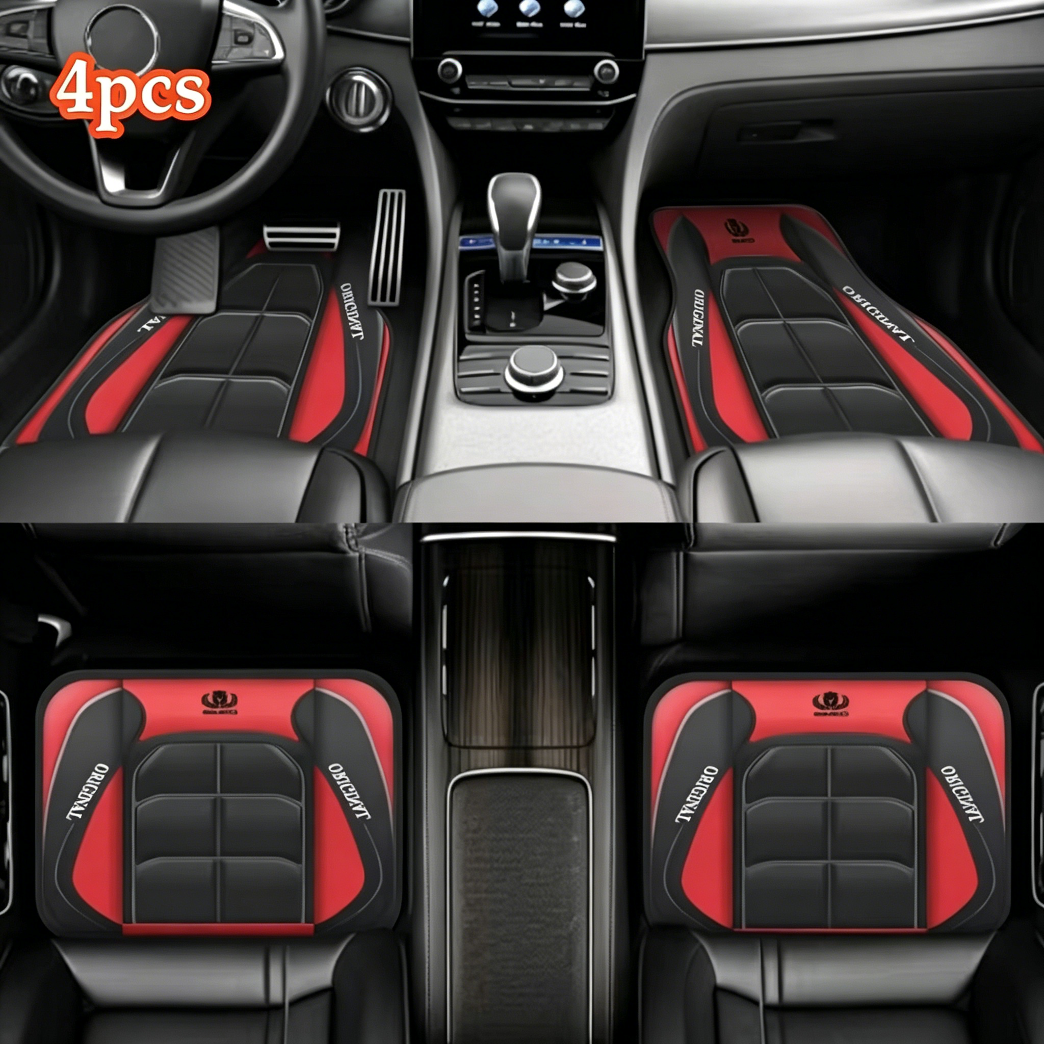 2D フラット 4 ピース レッド Y 字型カーカーペットセット、耐久性のあるポリエステル、セダンや SUV にユニバーサルフィット、ドライバーへの完璧なギフト