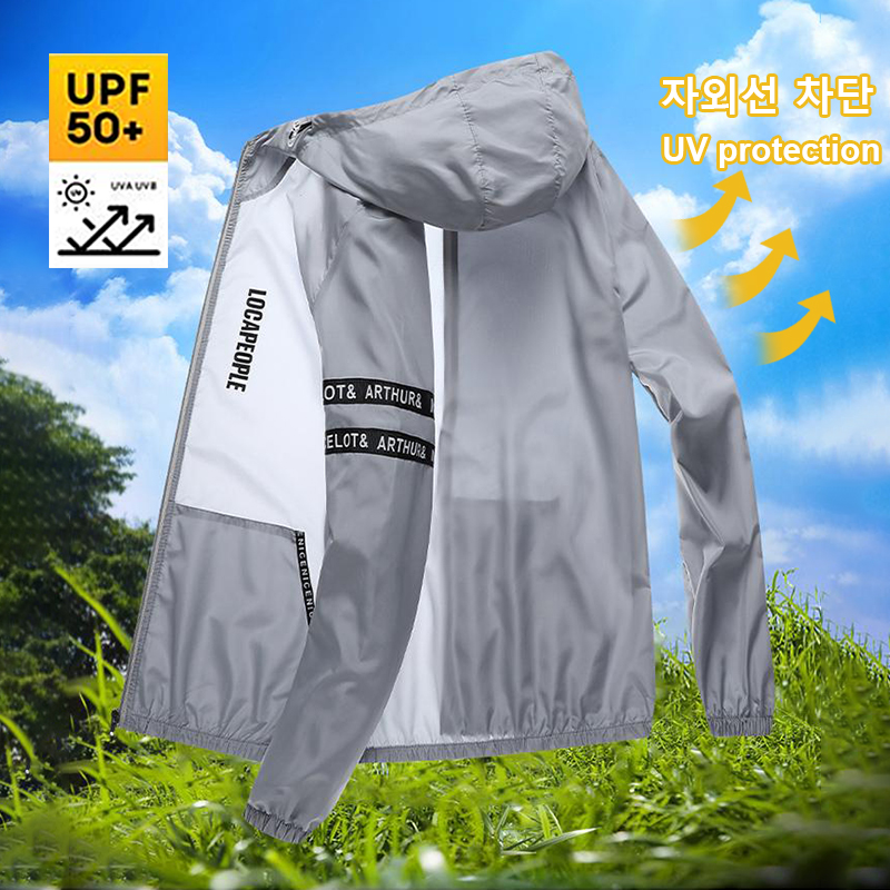 新しい夏の日焼け防止服メンズカジュアル防水速乾自転車フード付きジャケットハイキング薄皮ウインドブレーカー 5XL