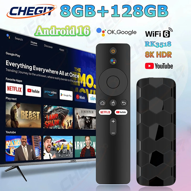 アンドロイド 16 R3 8K ウルトラ HD TV スティックデュアル UI インターフェイスデュアル Wifi 2.4 グラム/5.8 グラム 8 ギガバイト 128 ギガバイト RK3518 クアッドコアホームシアターメディアプレーヤー