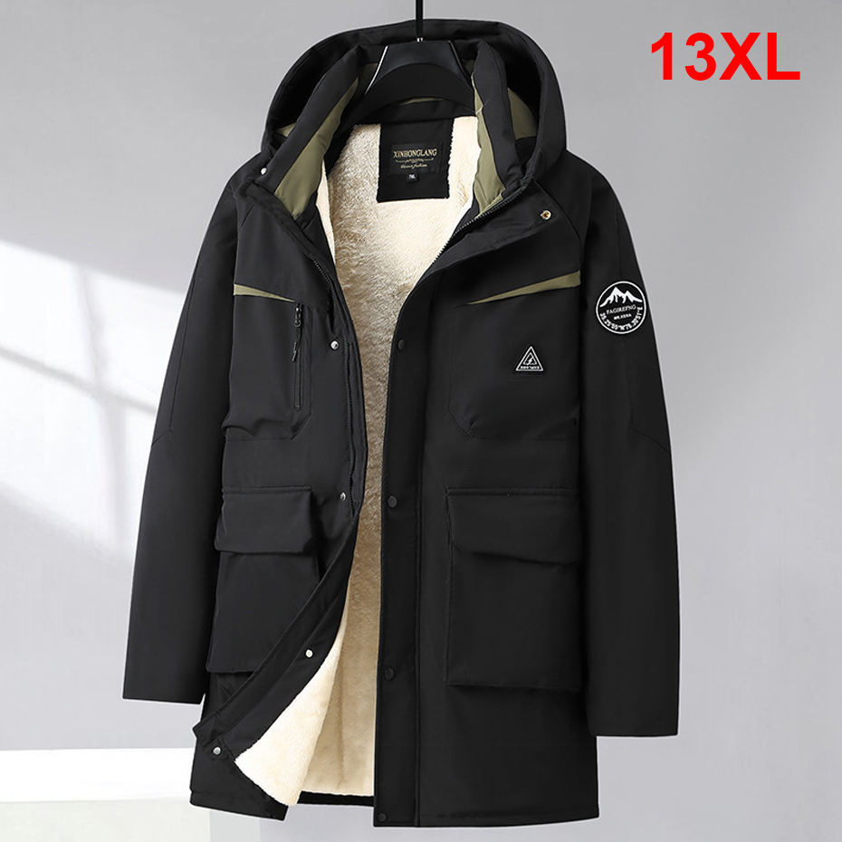 冬の貨物パーカー男性厚いフリースジャケットコートプラスサイズ 13XL キャンプパーカー防水カジュアル冬ロングジャケット男性ビッグサイズ