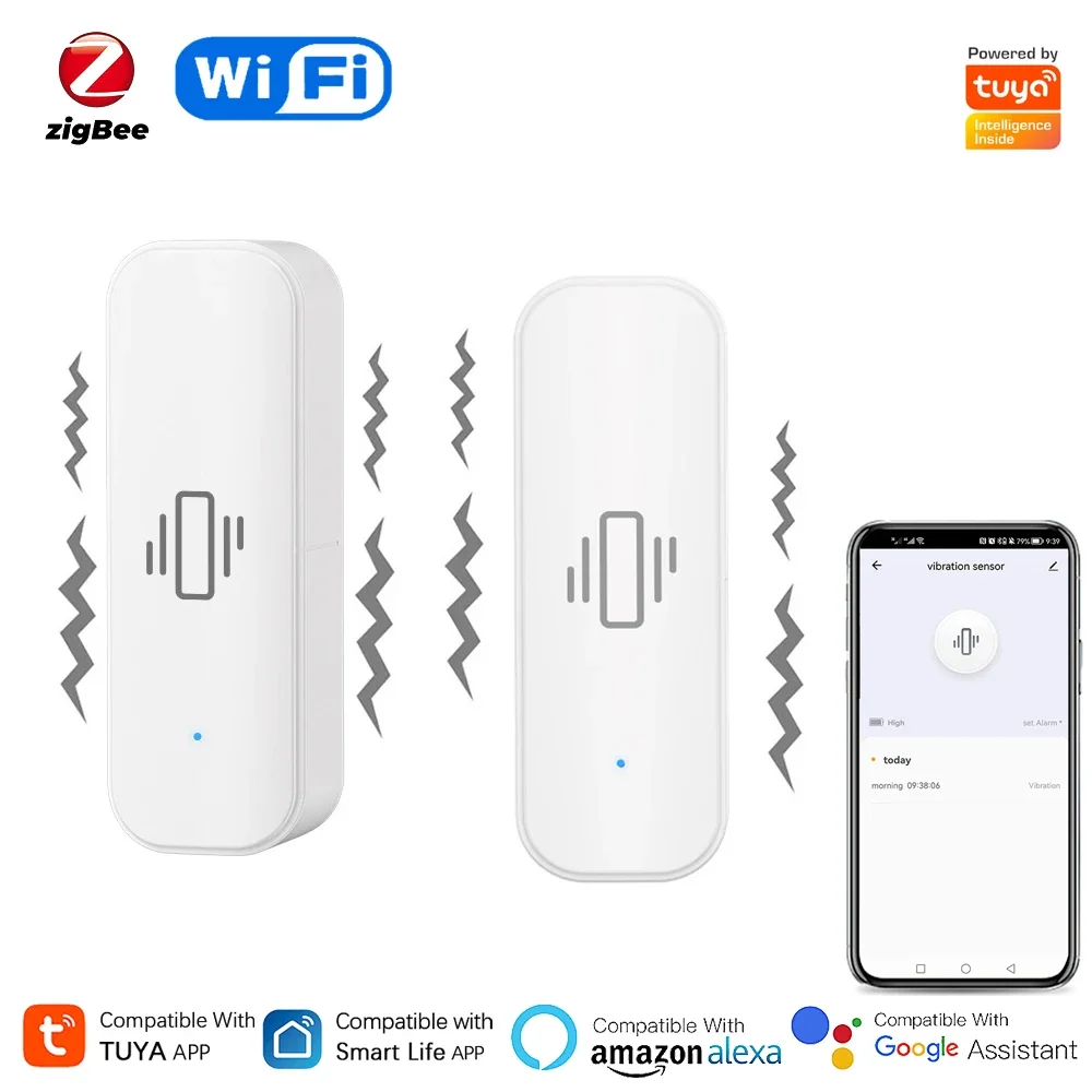 Tuya WiFi/Zigbee スマート振動センサー ホームセキュリティ保護 Smartlife アプリ リアルタイム リモート モニター アラーム通知