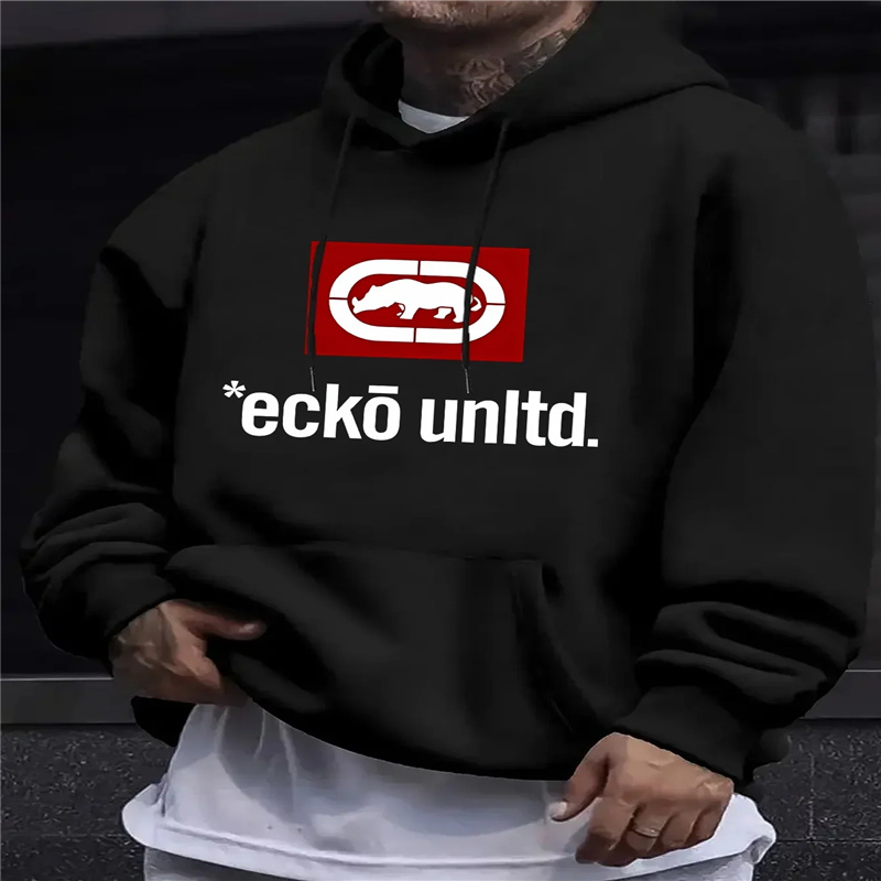 「Ecko Unlimited」グラフィック付きメンズ パーカー - カジュアル セーター 長袖 レギュラー フィット 秋/冬 カジュアル パーカー