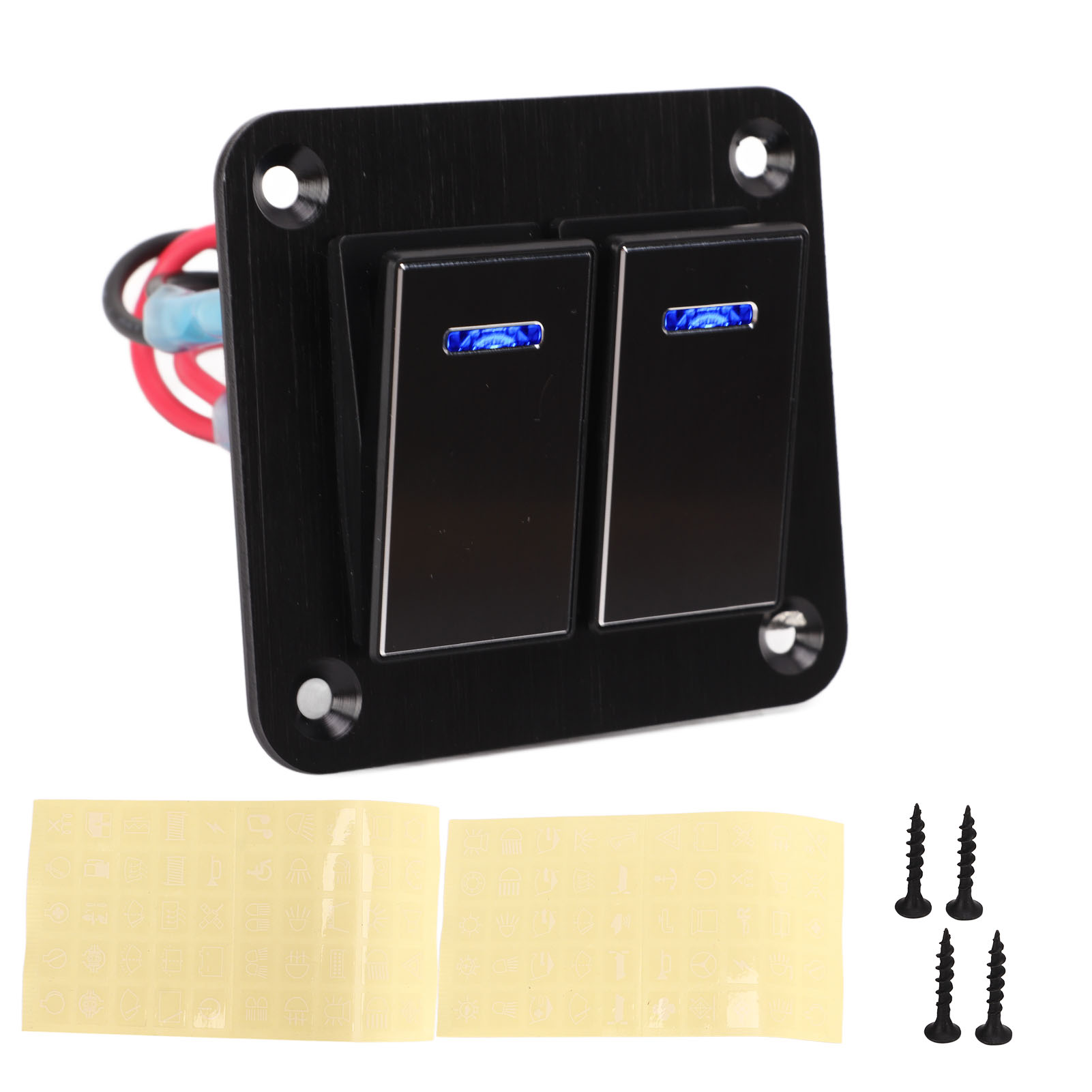 RV キャンピングカー 2 ギャングロッカースイッチパネル防水オンオフ 12V 24V アルミ合金ブルーバックライト付き車ボートトラック RV アクセサリー