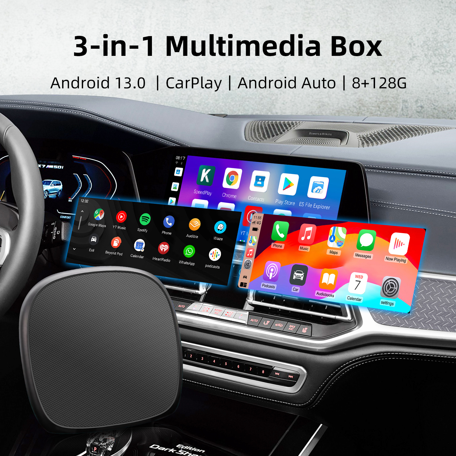 フル Android 13 CarPlay Ai ボックス CarPlay Android Auto 有線からワイヤレス Android クアルコム オクタコア Netflix Youtube サポート HDMI 出力プラグ アンド プレイ