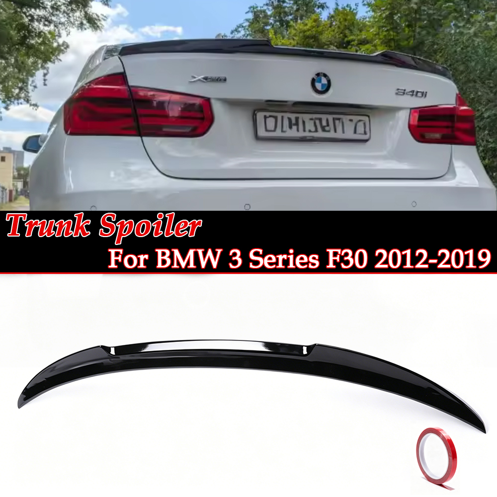 カーボンファイバールックリアバンパースポイラートランクリップ MP M4 PSM スタイルリアウイングスプリッターグロスブラック BMW 3 シリーズ F30 2012-2019