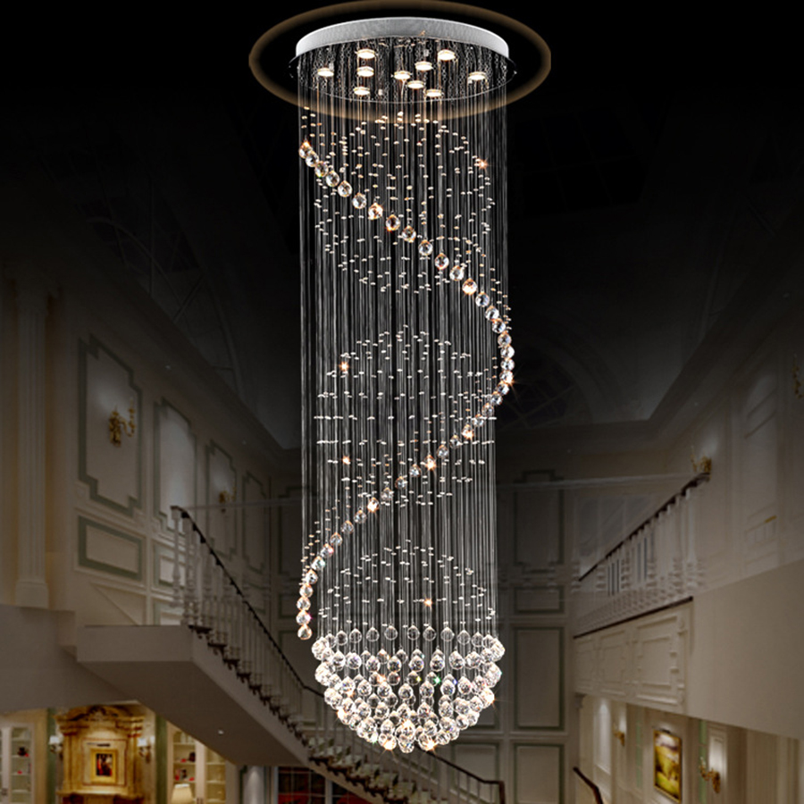 クリスタルシャンデリアモダンな壮大な LED スパイラルボールレインドロップ K9 天井照明器具リビングルームホテル廊下玄関