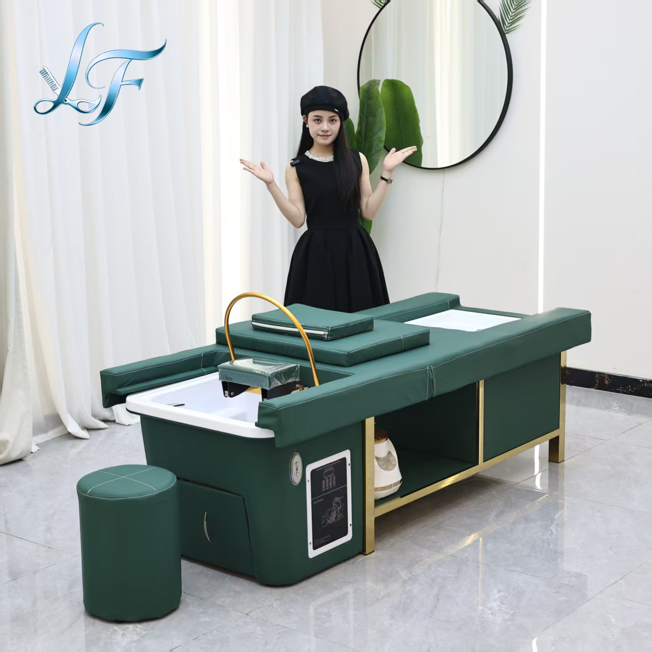 モダンなデザインのタイ式マッサージテーブル電気シャンプーベッドヘッドスパ機器リクライニングヘアサロンシャンプーベッドセラミックシンクフット