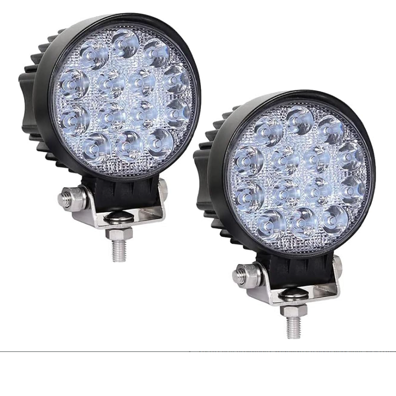 LED ラウンドライトバー 2 個 4.5 インチ 84 ワット 14000LM フラッドライトポッド オフロード霧運転ルーフバーバンパー ジープ、SUV トラック、ハンター用