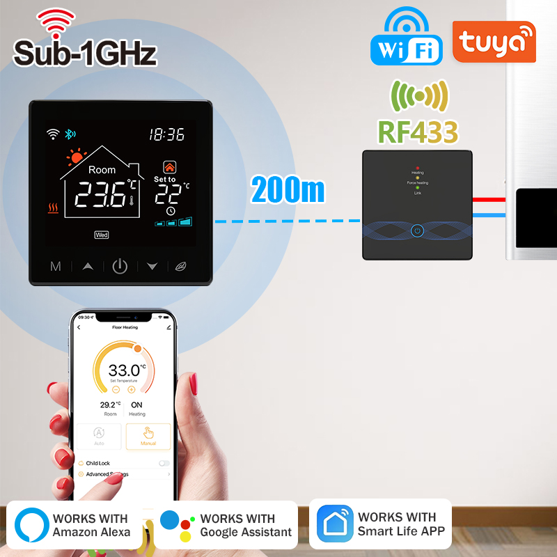 Tuya スマートホーム Wifi ワイヤレスサーモスタット RF バッテリーガスボイラー給湯デジタル温度コントローラー Alexa Google ホーム
