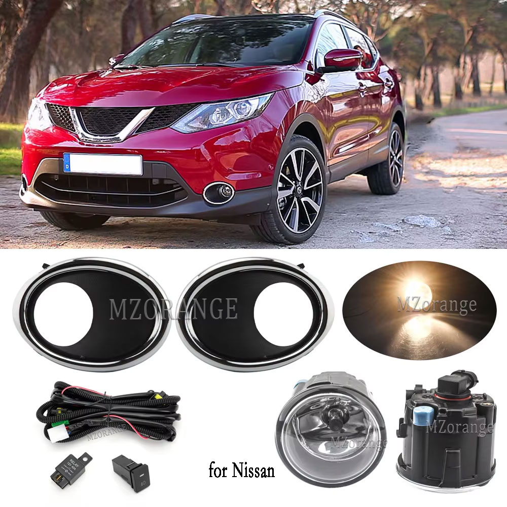 フォグランプ LED フォグランプ日産キャシュカイ J11 ローグ 2015 2016 2017 車のフロントバンパーライトクロームフォグランプカバーグリルベゼル