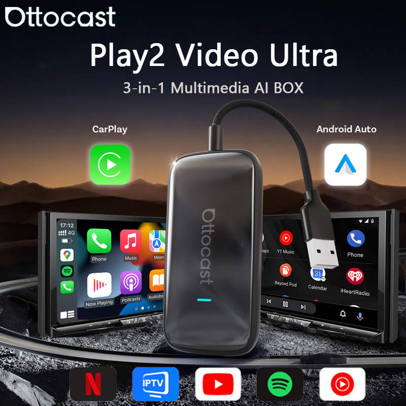 OTTOCAST Play2Video Ultra Carplay Ai Box ワイヤレス Android 自動アダプター Youtube Netflix 内蔵 VW ベンツ フォード 車の 99%
