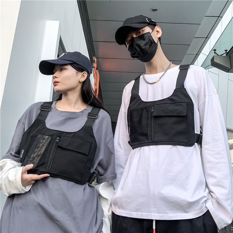 ユニセックスヒップホップストリートチェストリグバッグ高品質ナイロン多機能タクティカルベストバックパックアウトドアスポーツ旅行用