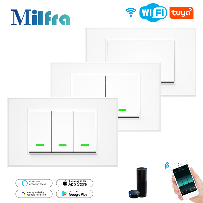Milfra スマート Wifi スイッチ中性線オプションのインテリジェント壁ボタンライトスイッチ AC100-240V Tuya APP Alexa による音声制御