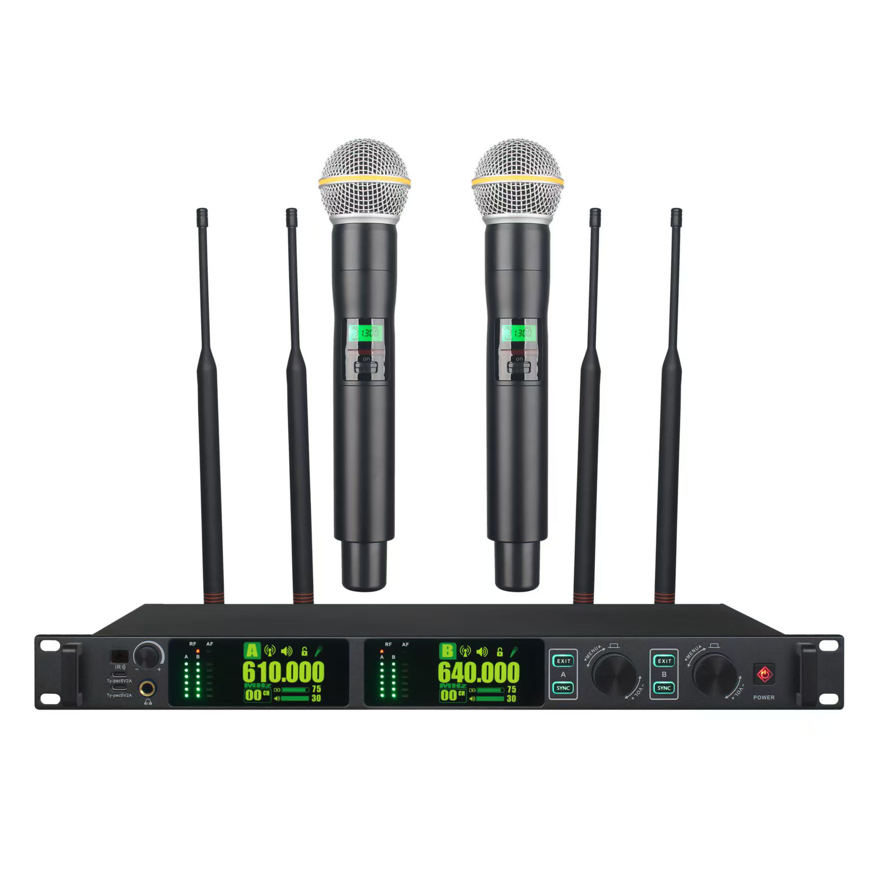 P90 プロフェッショナルデュアルチャンネルマイクワイヤレスシステム UHF 500/600Mhz 2 Microfon ステージパフォーマンスカラオケ用