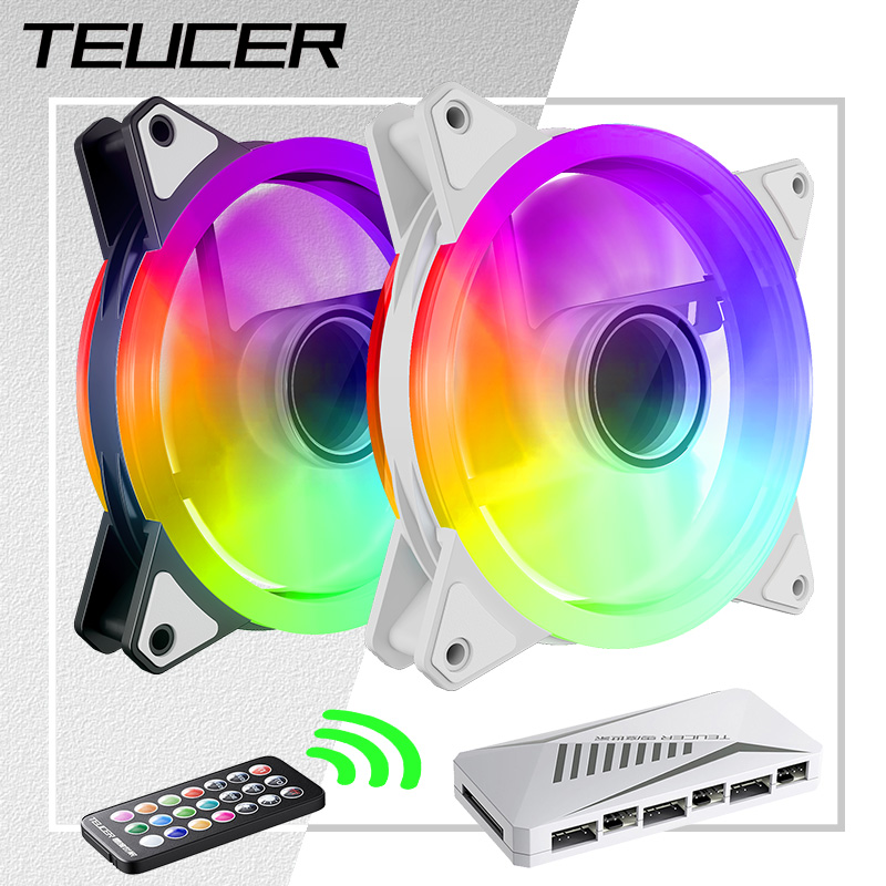 Teucer GH-12 120mm PCコンピューターケースファン 12V/4ピン PWM 5V/3ピン ダブルリング ARGB 無制限スペース 静音シャーシ冷却ファン