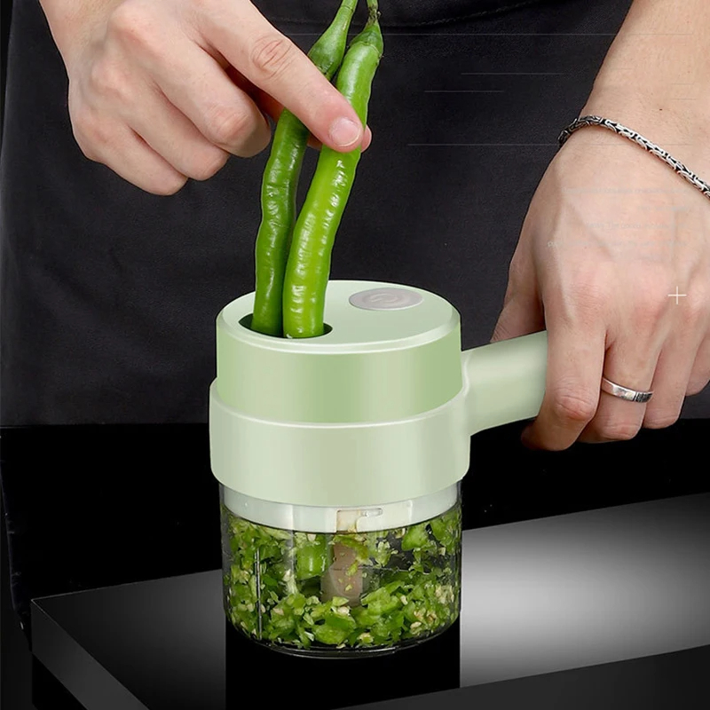 4In1 電動野菜カッターセットハンドヘルドワイヤレス電動ガーリックマッシャー食品チョッパー肉グラインダーマシン食品皮スライス