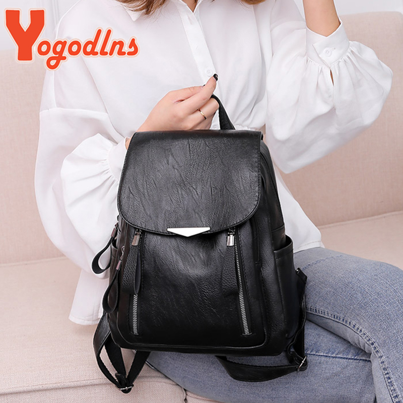Yogodlns 高級バックパック女性のためのソフト Pu レザーバックパック旅行大容量スクールバッグダブルジッパービジネスナップザック