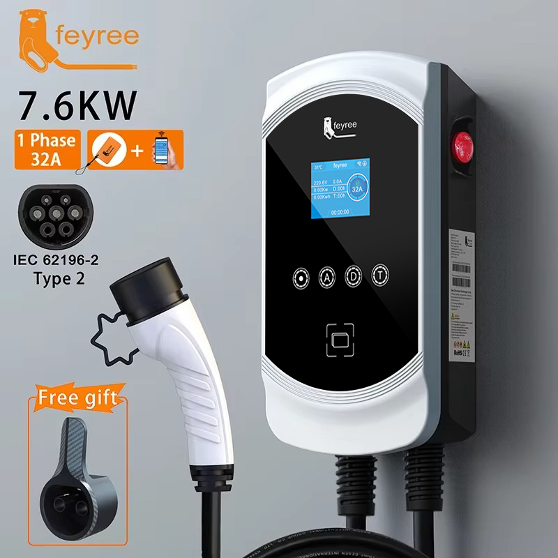 Feyree EV 充電器 32A 7.6KW 電気自動車車の充電器 EVSE ウォールボックス 11KW 22KW 3 相 Type2 ケーブル IEC62196-2 ソケット APP 制御