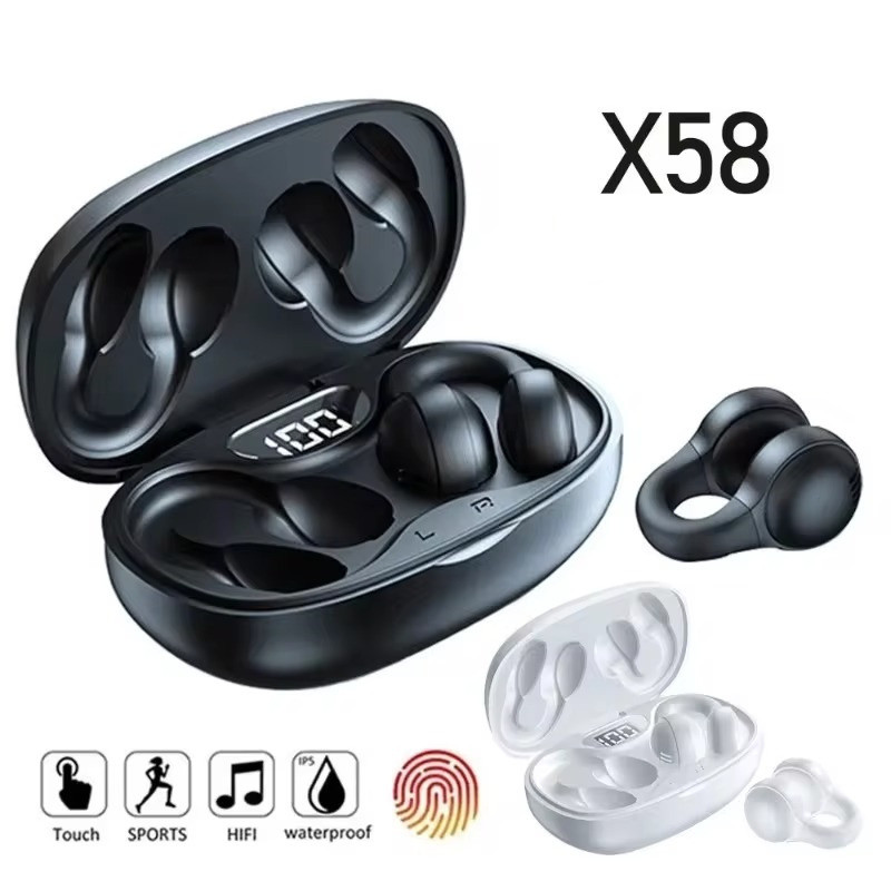 TWS X58 ワイヤレス骨伝導ヘッドフォン Bluetooth イヤホン防水スポーツイヤフォンイヤリング耳フックマイクヘッドセット付き