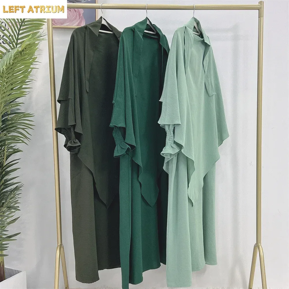 2 個アバヤ女性イスラム教徒ラマダンイード祈りドレストルコカフタンイスラムローブドバイアバヤ Khimar Musulmane 服 Jalabiya セット