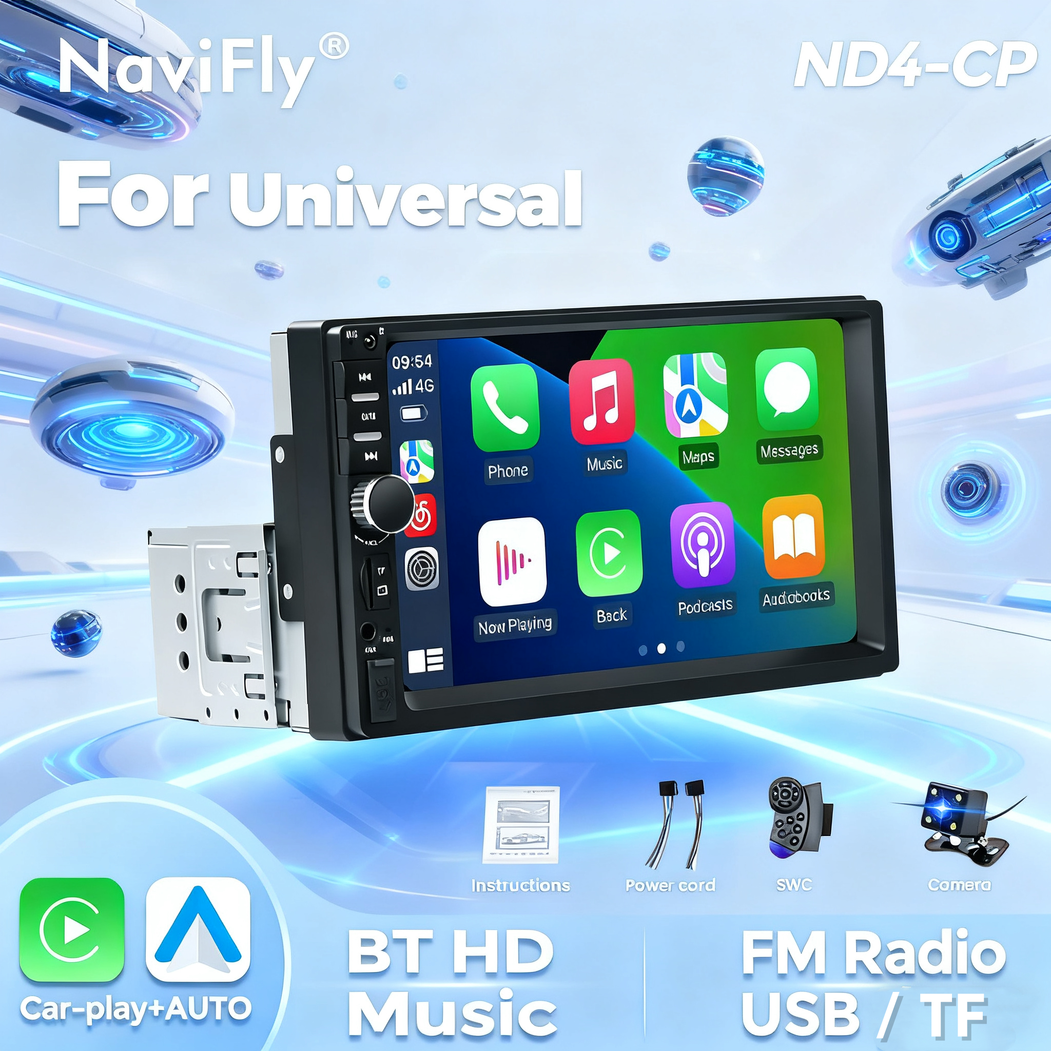Navifly 7 インチ 1 Din MP5 プレーヤータッチスクリーンユニバーサルカーラジオマルチメディア GPS ステレオ TF FM オートラジオ CarPlay 自動スマートシステム