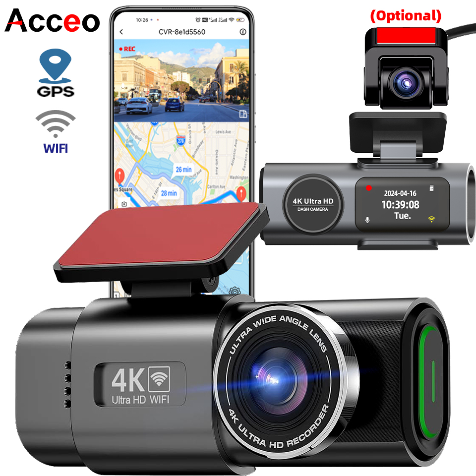 ダッシュカム 4K UHD 録画車カメラ DVR ナイトビジョンビデオレコーダー内蔵 Wi-Fi サポート GPS 24H 駐車場