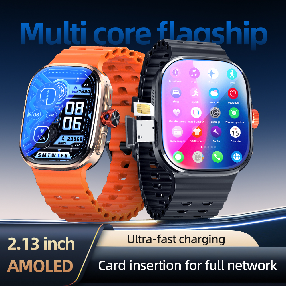 P2 スマートウォッチ 4G/5G SIM カード 2.13 ''AMOLED GPS WIFI 190°回転ビデオ通話指紋ロック解除 Google Play Android スマートウォッチ