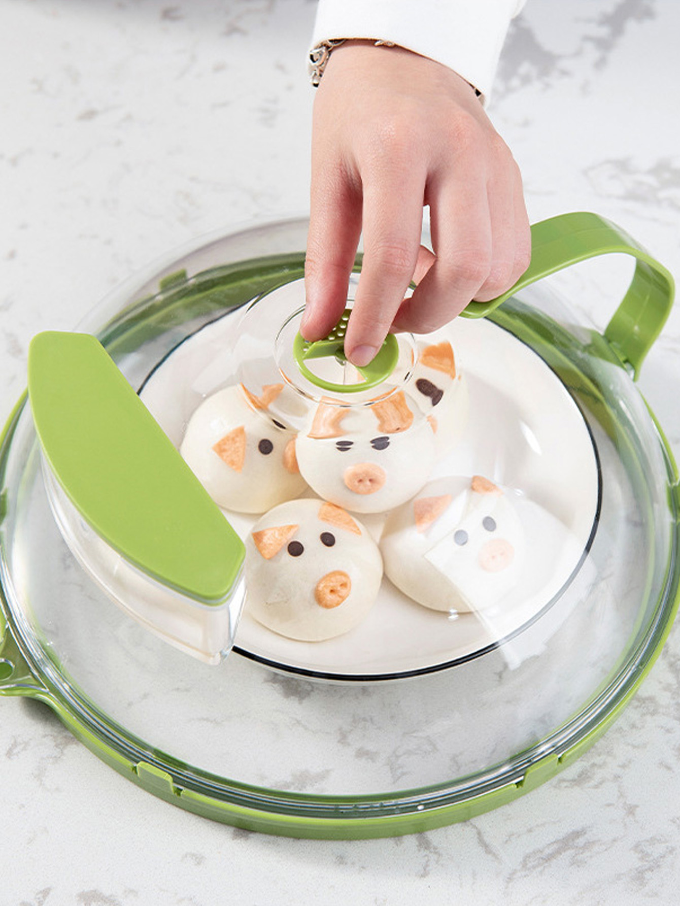 食品用電子レンジカバー、水スチーマーとハンドル付き透明電子レンジ飛び散りカバー、10インチプレートカバー、キッチンガジェット