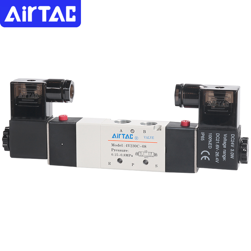 AirTAC 4V130C-06 4V230C-08 4V330C-10 4V430C-15 空気圧エア電磁弁 5 ポート 3 位置方法逆転 12V 24V 110V 220V