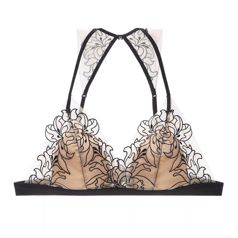 女性のセクシーなレースのブラジャー薄型ランジェリー通気性の下着エレガントな刺繍カジュアル女性 Bralette