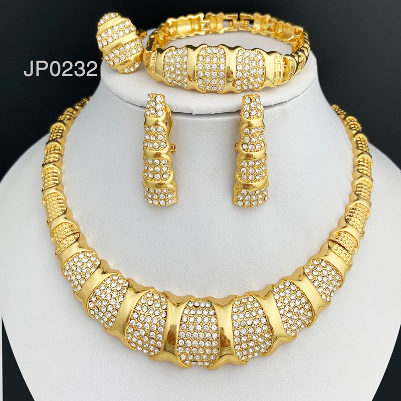 ドバイジュエリーセット女性のための 18 K ゴールドメッキ高級ネックレスイヤリングブレスレットリングウェディングパーティー母の日ギフト販売中